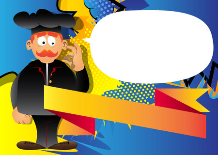 Fat male cartoon chef in uniform showing ok sign. Vector illustration.のイラスト素材