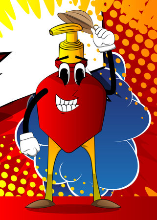 Cartoon bottle of hand sanitizer gel for hygiene with face tipping his hat.のイラスト素材