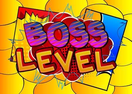 Gaming level, Game progress related words, quote on Comic book style background. Poster, banner, template. Cartoon explosion expression. Vector illustrated.のイラスト素材