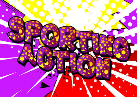 Sporting Action - Comic book style text. Sport, training and fitness related words, quote on colorful background. Poster, banner, template. Cartoon vector illustration.のイラスト素材