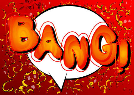 Comic book Bang word effect on bright  abstract background. Vector cartoon illustration in retro pop art style.  Comics text sound effects.のイラスト素材