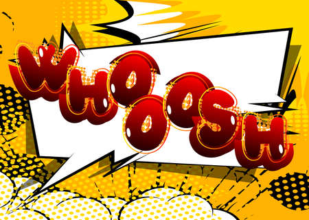 Comic book Whooosh word effect on bright  abstract background. Vector cartoon illustration in retro pop art style.  Comics text sound effects.のイラスト素材