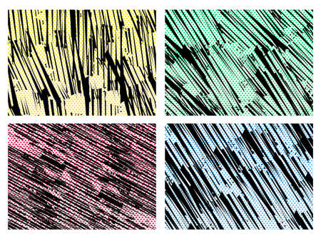 Collection of pop art comic background. Cartoon Vector Illustrations of retro backdrops. Set for your vintage banner, poster, greeting card or anything else.のイラスト素材