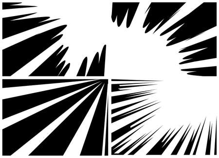 Simple black comic book style background elements set isolated on white. Collection of vector illustrated abstract backdrop design pattern.のイラスト素材