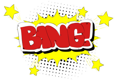 Bang - Comics word. Vector retro abstract comic book speech bubble, wording sound effect, cartoon style text typography design for background.のイラスト素材