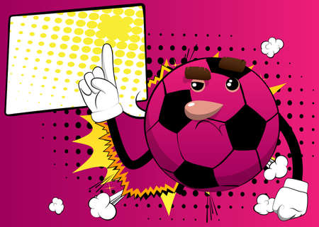 Soccer ball making a point. Traditional football ball as a cartoon character with face.のイラスト素材