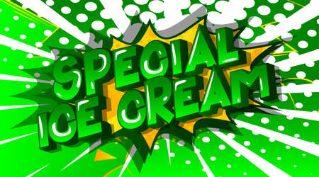 Special Ice Cream text on comic book background. Retro pop art comic style social media post, invitation or poster. Vector Illustration.のイラスト素材