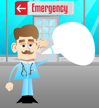 Funny cartoon doctor puting an imaginary gun to his head. Vector illustration.のイラスト素材