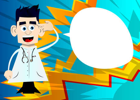 Funny cartoon doctor puting an imaginary gun to his head. Vector illustration.のイラスト素材