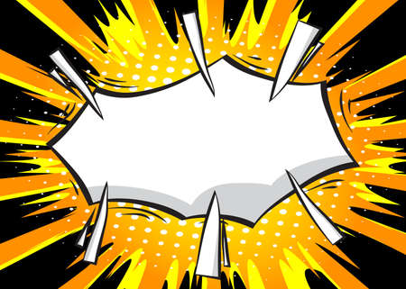 Pop art comic background of a typical comic book page. Funny speech bubble. Cartoon Vector Illustration. Trendy Colorful retro vintage backdrop. A high detailed easy editable banner template.のイラスト素材