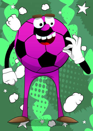 Soccer ball showing ok sign. Traditional football ball as a cartoon character with face.のイラスト素材