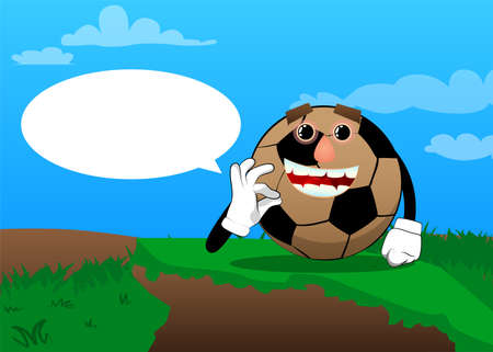 Soccer ball showing ok sign. Traditional football ball as a cartoon character with face.のイラスト素材