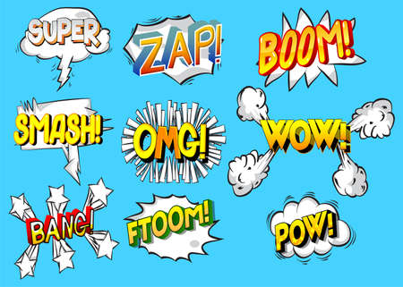 Super, Zap, Boom, Smash, OMG, WOW, Bang, Ftoom, Pow - Cartoon words, text effect. Speech bubble....