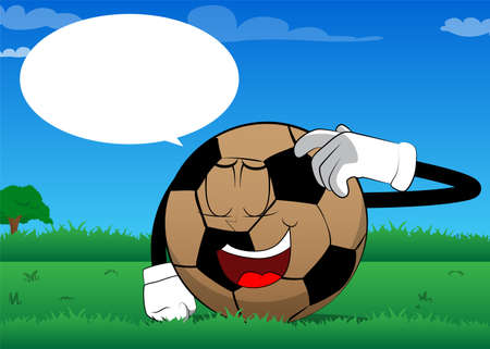 Soccer ball confused, scratching his head. Traditional football ball as a cartoon character with face.のイラスト素材