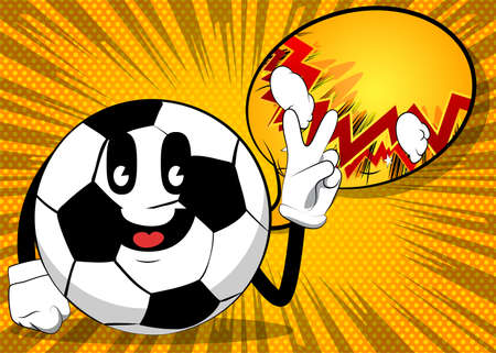 Soccer ball showing the V sign, peace hand gesture. Traditional football ball as a cartoon character with face.のイラスト素材