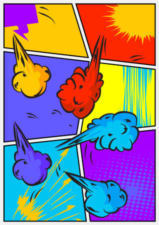Pop Art page background. Comic book frame with colored place for text. Editable cartoon retro vector...