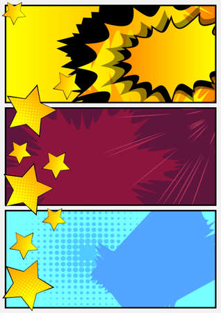 Pop Art page background. Comic book frame with colored place for text. Editable cartoon retro vector illustration drawing for advertising.のイラスト素材