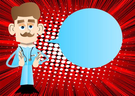 Funny cartoon doctor with clapping hands. Vector illustration.のイラスト素材