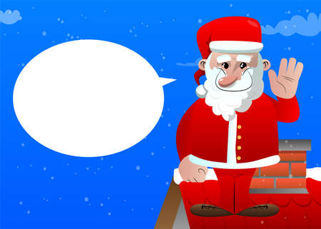 Santa Claus in his red clothes with white beard with waving hand. Vector cartoon character illustration.のイラスト素材