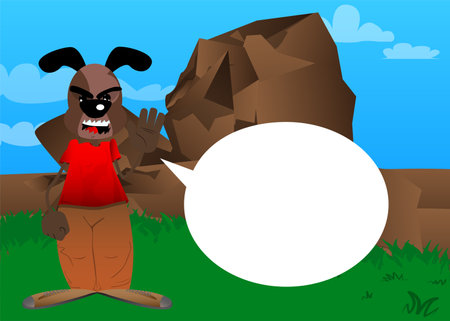 Funny cartoon dog with waving hand. Vector illustration.のイラスト素材