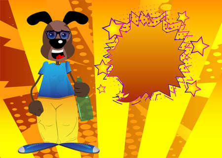 Funny cartoon dog holding a bottle. Vector illustration.のイラスト素材