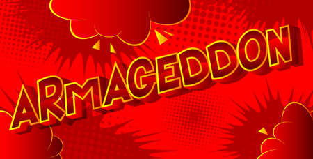 Armageddon. Comic book style text, retro comics typography, pop art vector illustration.