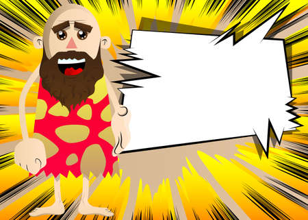 Cartoon prehistoric man giving a hand. Vector illustration of a man from the stone age greeting you.のイラスト素材