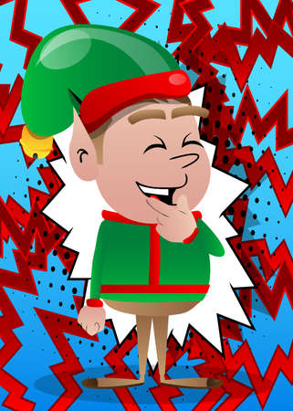Christmas Elf holding finger front of his mouth. Vector cartoon character illustration of Santa Claus's little worker, helper.のイラスト素材