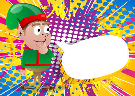 Christmas Elf holding finger front of his mouth. Vector cartoon character illustration of Santa Claus's little worker, helper.のイラスト素材