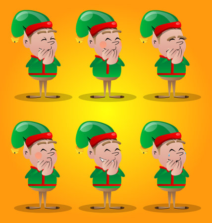 Christmas Elf with hands over mouth. Vector cartoon character illustration of Santa Claus's little worker, helper.のイラスト素材