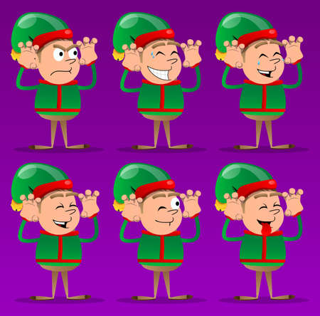 Christmas Elf is trying to scare you. Vector cartoon character illustration of Santa Claus's little worker, helper.のイラスト素材