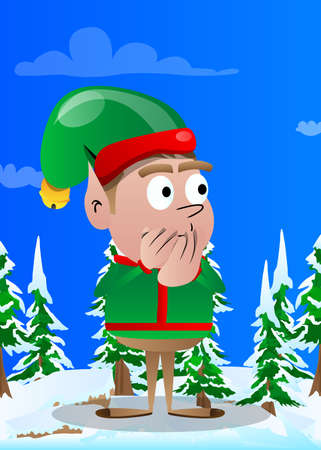 Christmas Elf with hands over mouth. Vector cartoon character illustration of Santa Claus's little worker, helper.のイラスト素材