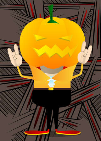 Kid dressed for Halloween with hands in rocker pose. Vector cartoon character illustration of kids ready to Trick or Treat.のイラスト素材
