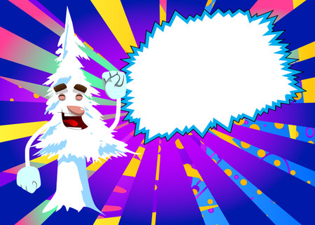 Cartoon winter pine trees with faces making power to the people fist gesture. Cute forest trees. Snow on pine cartoon character, funny holiday vector illustration.のイラスト素材