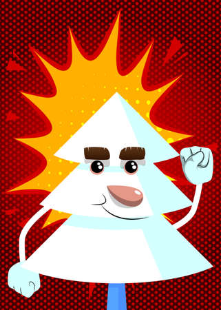 Cartoon winter pine trees with faces making power to the people fist gesture. Cute forest trees. Snow on pine cartoon character, funny holiday vector illustration.のイラスト素材