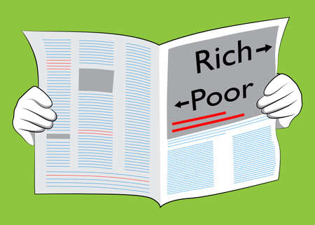 Business Newspaper with the text Poor or Rich words with arrows as headline. Vector cartoon illustration.のイラスト素材