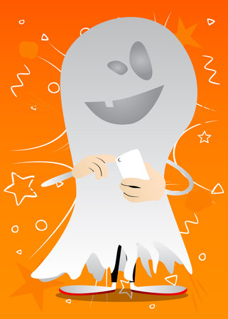 Kids dressed for Halloween using a mobile phone. Vector cartoon character illustration of kids ready to Trick or Treat.のイラスト素材