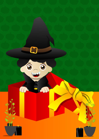 Kids dressed for Halloween in a gift box. Vector cartoon character illustration of kids ready to Trick or Treat.のイラスト素材