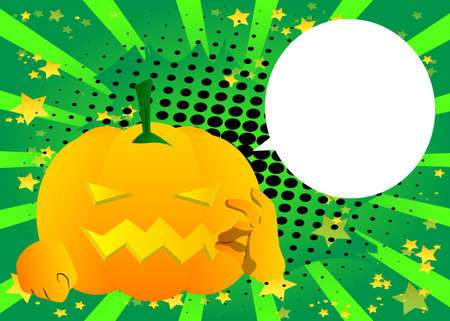 Decorative pumpkin for Halloween showing ok sign as a cartoon character with face. Vector Illustration.のイラスト素材