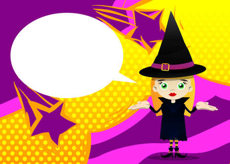 Kid dressed for Halloween shrugs shoulders expressing don't know gesture. Vector cartoon character illustration of kids ready to Trick or Treat.のイラスト素材