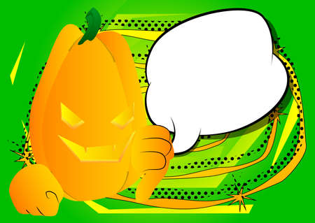 Decorative pumpkin for Halloween showing dislike hand sign as a cartoon character with face. Vector Illustration.のイラスト素材