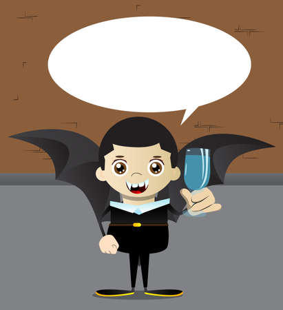 Kid dressed for Halloween with a glass of water. Vector cartoon character illustration of kids ready to Trick or Treat.のイラスト素材