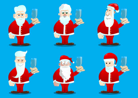 Santa Claus in his red clothes with white beard with a glass of water. Vector cartoon character illustration.のイラスト素材