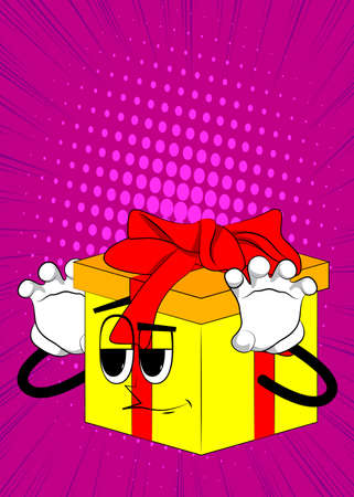 Gift Box with is trying to scare you as a cartoon character. Holiday, Celebration surprise with happy face emotion.のイラスト素材