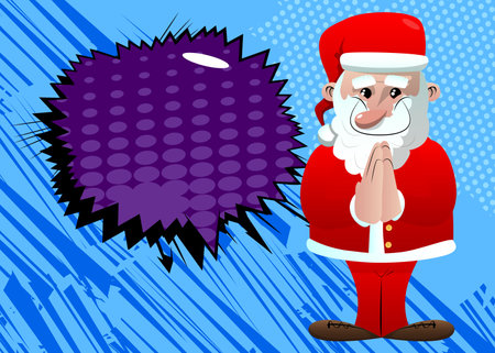 Santa Claus in his red clothes with white beard with praying hands. Vector cartoon character illustration.のイラスト素材