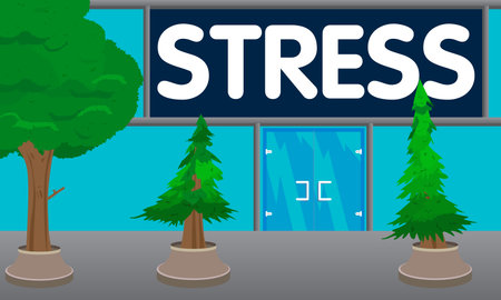 Stress text with front door background. Store, market, shop, Cafe, restaurant or drink establishment front with poster.のイラスト素材