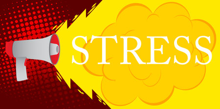 Retro megaphone with the word Stress. Attention concept announcement.のイラスト素材