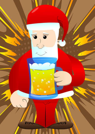 Santa Claus in his red clothes with white beard drinking beer. Vector cartoon character illustration.のイラスト素材