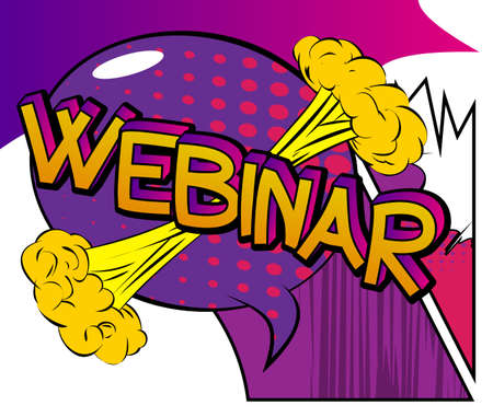 Webinar. Comic book word text on abstract comics background. Retro pop art style illustration.のイラスト素材