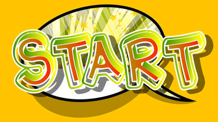 Start. Comic book word text on abstract comics background. Retro pop art style illustration.のイラスト素材